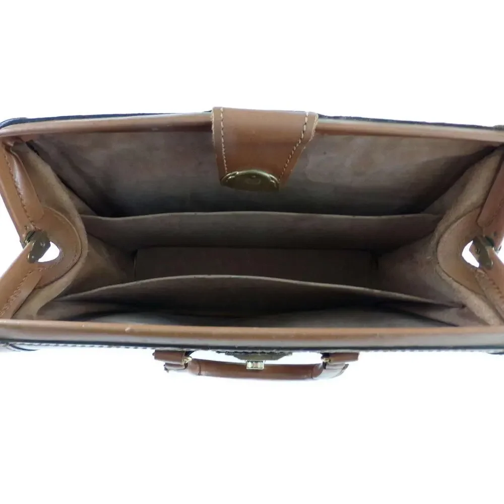 Vintage Leather Satchel Doctor Lawyer Scholar Briefcase US Yale Lock 1950s Tan